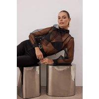 WOVCOR Women's High Neck Long Sleeve Transparent Tulle Blouse in Black | Size: 6