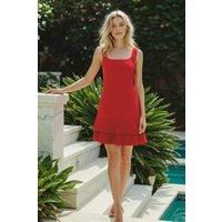 WOVCOR Women's Square Neck Thick Strap Pleated Mini Dress in Red | Size: 6