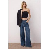 WOVCOR Women's Strapless Button Detail Crop Woven Blouse in Black | Size: 4