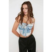 WOVCOR Women's Degaje Neck Tie Back Crop Woven Blouse | Size: 6