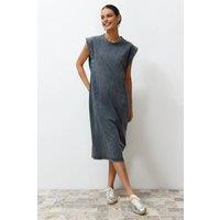 WOVCOR Women's Short Sleeve Shift T-Shirt Midi Dress in Dark Grey | Size: Large