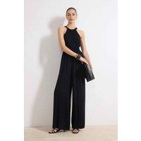 WOVCOR Women's Halter Neck Wide Leg Maxi Jumpsuit in Black | Size: 14