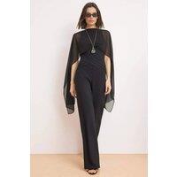 WOVCOR Women's Scarf Detail Belted Wide Leg Jumpsuit in Black | Size: 6