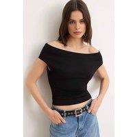 WOVCOR Women's Fitted Carmen Neckline Sleeveless Knit Blouse in Black | Size: Large