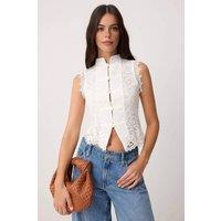 WOVCOR Women's High Neck Sleeveless Guipure Lace Blouse with Brit Detail in White | Size: 12