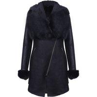 Infinity Leather Women's Merino Shearling Coat with Toscana Collar-Fortaleza in Black | Size: 22
