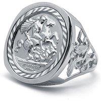 Jewelco London Men's Silver Dragon Slayer St George Medal Ring (Full Sovereign Size) | Size: R