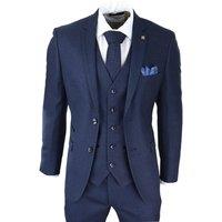 Paul Andrew Men's Arthur Blue 3 Piece Suit Birdseye Suit in Navy | Size: 38R