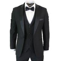 Paul Andrew Men's Regent 3 Piece Blue Classic Tuxedo Suit in Black | Size: 34R