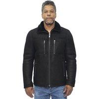 Infinity Leather Men's Sheepskin Biker Bomber Jacket-Hungerford in Black | Size: Small