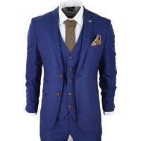 Paul Andrew Men's Alex Blue Brown Check Wedding 3 Piece Suit | Size: 50R