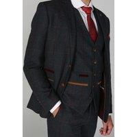 Paul Andrew Men's Madrid Check Tweed Waistcoat in Navy | Size: 34R