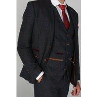 Paul Andrew Men's Madrid Check Tweed Waistcoat in Navy | Size: 52R