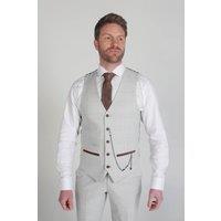 Paul Andrew Men's Mark Check Velvet Trim Waistcoat in Beige | Size: 40R