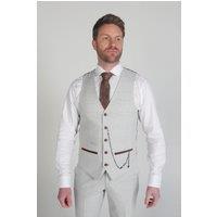 Paul Andrew Men's Mark Check Velvet Trim Waistcoat in Beige | Size: 46R