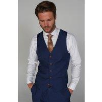 Paul Andrew Men's Mayfair Birdseye Waistcoat Wedding Prom Attire in Blue | Size: 50R