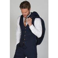 Paul Andrew Men's Mayfair Birdseye Waistcoat Wedding Prom Attire in Navy | Size: 34R