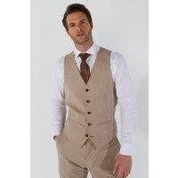 Paul Andrew Men's Kurt Tailored Fit Plain Waistcoat in Beige | Size: 36R