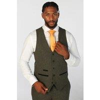 Paul Andrew Men's Wool Blend Waistcoat Tweed Tailored Fit Vest in Olive | Size: 38R