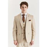 Paul Andrew Men's Belmont 3 Piece Suit Classic Stitch Lapel Wedding Summer Prom in Beige | Size: 40R