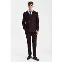 Paul Andrew Men's 2 Piece Suit Prince Of Wales Checked Double Breasted in Wine | Size: 36R