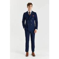 Paul Andrew Men's 2 Piece Suit Double Breasted Birdseye Wedding in Navy | Size: 46R