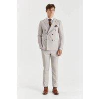Paul Andrew Men's 2 Piece Suit Double Breasted Birdseye Wedding in Stone | Size: 50R