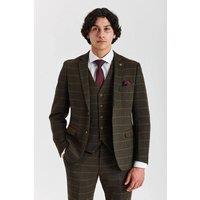 Paul Andrew Men's 3 Piece Herringbone Check Wool Blend Tweed Suit in Green | Size: 48R