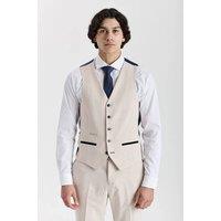 Paul Andrew Men's Regeent Waistcoat Plaid Check Formal Suit Vest in Cream | Size: 34R