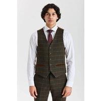 Paul Andrew Men's Waistcoat Tweed Herringbone Check Wool Blend Vest in Green | Size: 48R