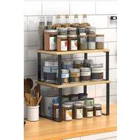 Living and Home 2-Layer 2pcs Wooden Stackable Extendable Spice Rack Kitchen Utensil Holder in Natural | Size: 2 Pack