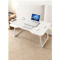 Living and Home Foldable Laptop Bed Desk with Storage Drawer Tablet Slot Cup Holder in White
