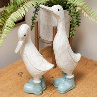 Madison & Mayfair Large Resin Duck with Light Blue Wellies in White