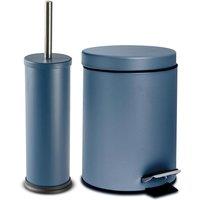 Harbour Housewares 3L Round Bathroom Bin & Brush Set - Slim Stainless Steel Bathroom Set in Blue