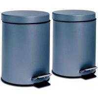 Harbour Housewares 2x Round Bathroom Pedal Bins - 3L Stainless Steel Slim Rubbish Dustbin in Blue