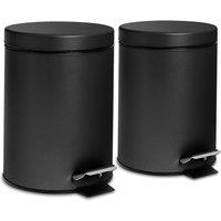 Harbour Housewares 2x Round Bathroom Pedal Bins - 3L Stainless Steel Slim Rubbish Dustbin in Black