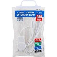 BARGAINS-GALORE 3 Metre Extension Lead Cable Electric Mains Power Gang Surge Protected in White
