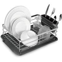 Top 3 Kitchen Dish Rack Drainer with Utensil Holder & Removable Drip Tray in Black