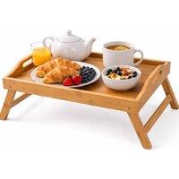 Almineez Bamboo Bed Tray Table with Folding Legs Serving Laptop Tray in Light Brown