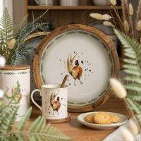 Madison & Mayfair Round Mango Wood Tray with Luxe Pheasant Enamel Design in White