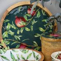 Madison & Mayfair 30cm Round Tray with Enamel Inlay Pomegranate - Green