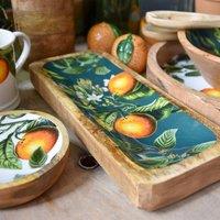Madison & Mayfair 30.5cm Rectangular Dish with Enamel Inlay Orange Blossom in Green