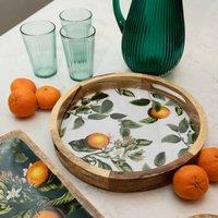 Madison & Mayfair 30cm Round Tray with Enamel Inlay Orange Blossom - White