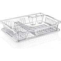 KDMD Transparent Plastic Dish Drainer Plate Cutlery Rack Tray in Clear