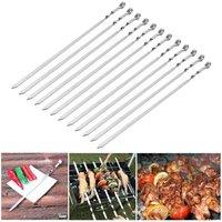 KDMD 12 Pack Stainless Steel Flat Meat Skewers Set for BBQ 38cm in Silver