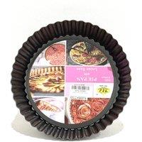 KDMD 24cm Non Stick Fluted Tart Pan Removable Loose Base Tin in Black