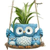 Quipulse Owl Hanging Plant Pot in Blue