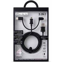 BluCore 3-in-1 6ft Braided Charging Cable with USB-A Connector in Black