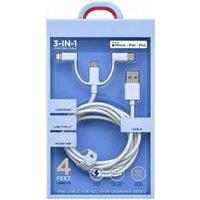 BluCore 3-in-1 6ft Braided Charging Cable with USB-A Connector in Light Blue