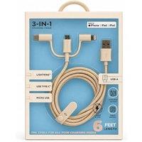 BluCore 3-in-1 6ft Braided Charging Cable with USB-A Connector in Light Grey